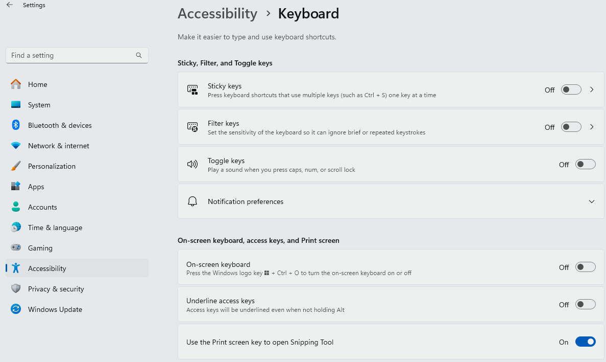 Option Bildschirmtastatur unter Eingabehilfen > Tastatur